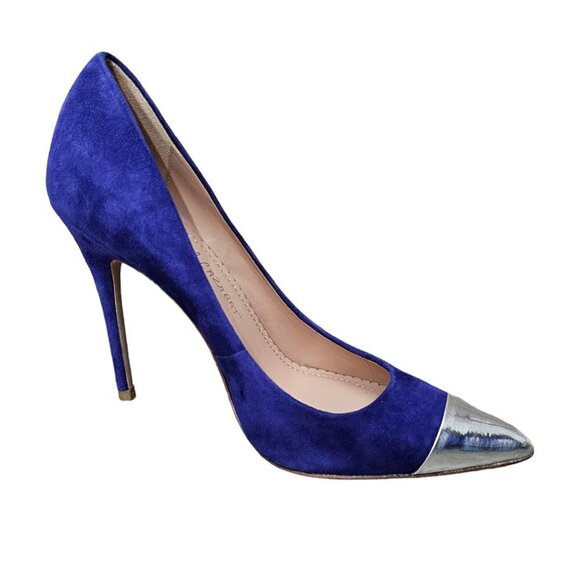 JEAN-MICHEL Eris CAZABAT Suede Metallic Pointed-Toe Pumps - Picture 2 of 12